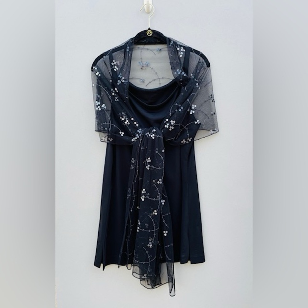 Black Soft Mesh Tulle Hologram Sequin Embroidered Scarf/Wrap 90" X 19" - Picture 4 of 7